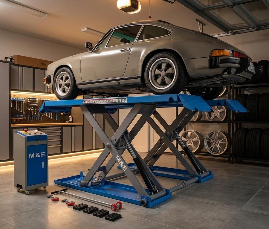 Mid-rise scissor lift raising an SUV